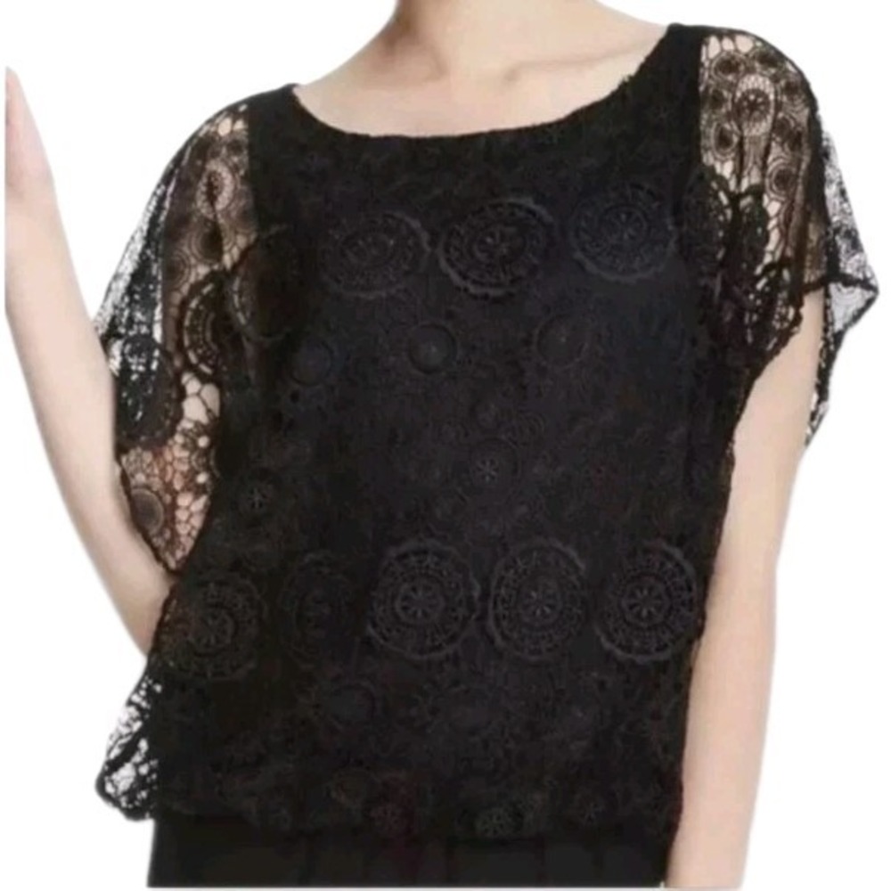 Alice & Olivia Womens Cheryl Lace Blouse Sz Small Black Feminine Chic Lined Top